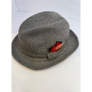 Stetson Mens Wool Fedora Hat Size 7 3/8 Gray Feather Accent Made USA